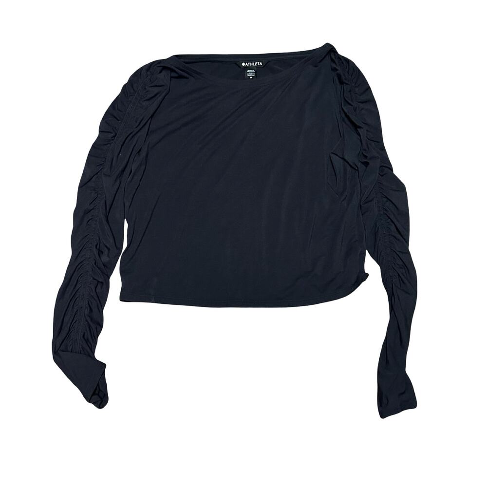 Athleta All Around Ruched Top Womens Medium Black Cropped Fit Breathable Casual
